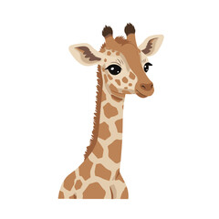 Cartoon Giraffe Portrait with Brown Spots and Large Eyes Illustration.