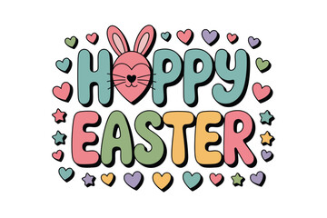 Easter bunny icon with colorful hearts and stars illustration