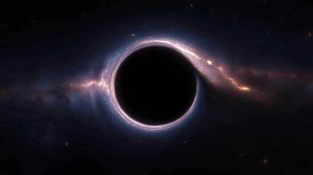 All light and particles slowly pulled into a central singularity warping space with lens distortion in an epic cinematic scene concept of gravity and cosmic singularity