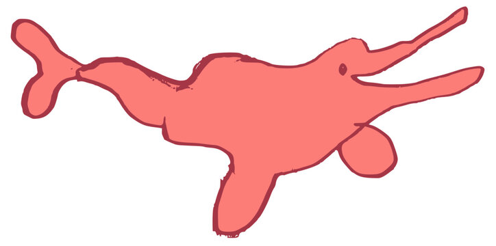 Cute pink Amazon river dolphin, boto or inia geoffrensis, kids drawing 