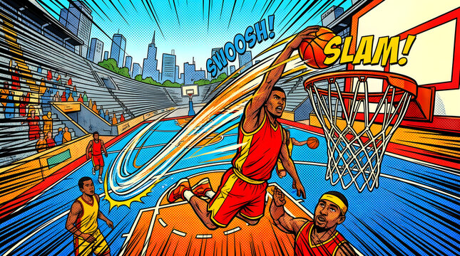 Basketball Player Dunking in Comic Style.