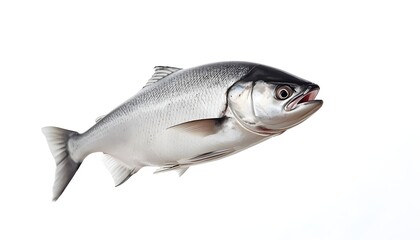 Fototapeta premium A large silver fish with an open mouth against a white background