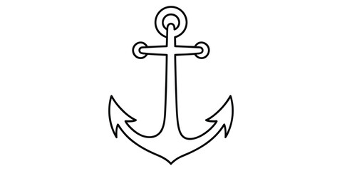 Naklejka premium Simple black and white line drawing of a traditional maritime ship anchor on a plain white background.