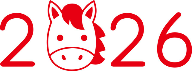 2026 Minimal Red Line Horse Icon Number Vector Illustration