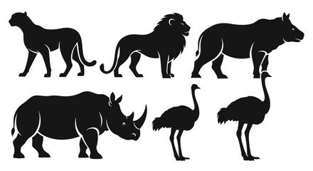 Fototapeta premium African Safari Animals Silhouettes Collection