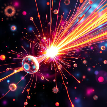 Colorful depiction of positrons annihilating with electrons releasing energy