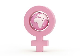 Obraz premium A pink female symbol with a globe inside representing global women empowerment.