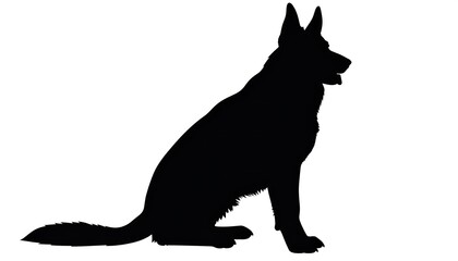 Obraz premium A silhouette of a sitting canine, side profile against a white background. It has a long tail, pointy ears, and is in a relaxed pose