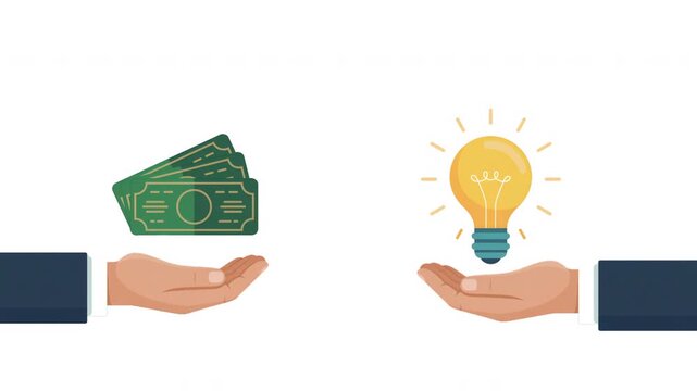 Buying Ideas Concept | Money for Bright Idea or seling smart ideas. Business Investment and Innovation Animation