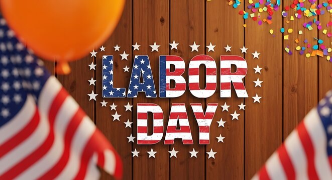 Vibrant red background with blue and white confetti celebrating labor day and american holidays
