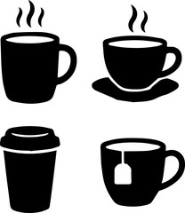 Obraz premium Tea and Coffee Beverage Silhouette Icon Set