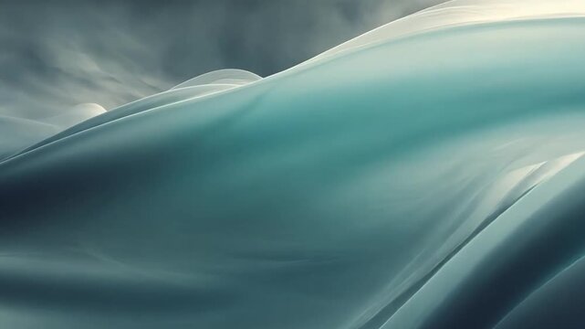Abstract Flowing Waves in Soft Blue Tones Under Dramatic Sky