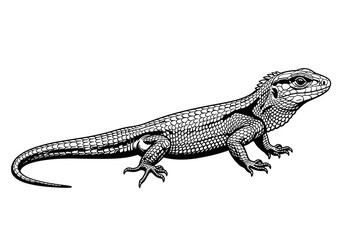 Obraz premium A black and white lizard illustration against a white backdrop Scales are meticulously depicted