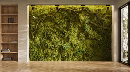 Naklejka premium Vertical Green Wall in modern living room interior, 3d render