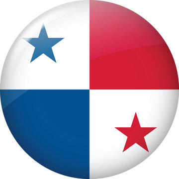 Panama Flag Round Glossy Icon &ndash; 3D Circular Button
