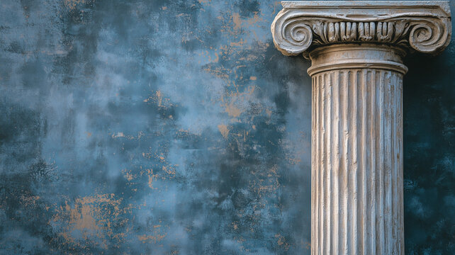 Antique background with Ionic column background. Antique Ancient Roman wallpaper with Ionic order. Old plaster concept background.