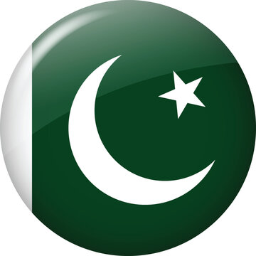 Pakistan Flag Round Glossy Icon &ndash; 3D Circular Button
