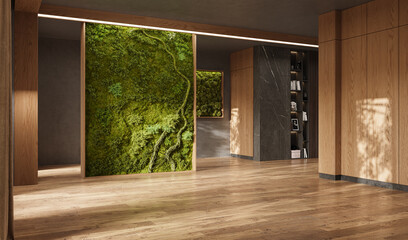 Naklejka premium Vertical Green Wall in modern living room interior, 3d render