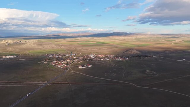 Cinematic aerial drone video of Gordion Ancient City near Polatli in Ankara, Turkey, showcasing the Midas Tumulus, ancient ruins, and wide historical landscape from above.