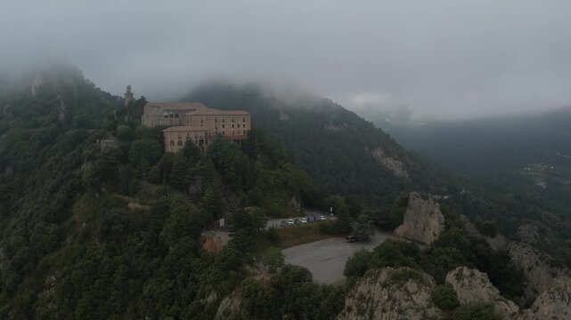 Aerial drone footage of Santuario de Queralt in Berga, Catalonia, Spain. High quality 4k footage