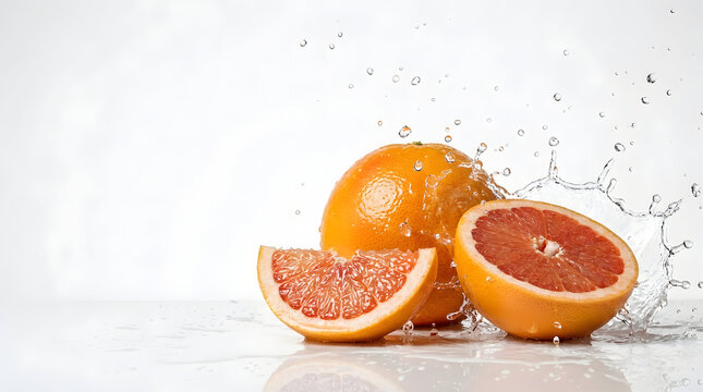 Fresh orange fruit with heavy water splash isolated on white
