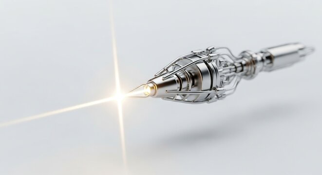 Close-up of a futuristic, high-tech laser pen with a glowing tip, 3d render, sci-fi design, innovative technology concept isolated on transparent background