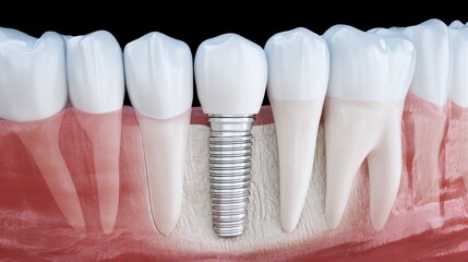Dental implant in human jaw anatomy.