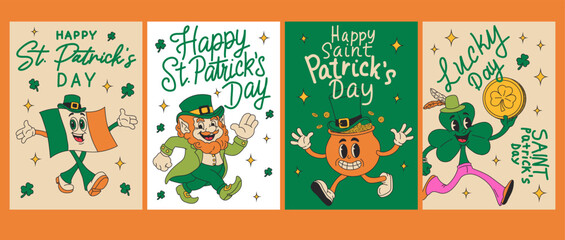 Fototapeta premium Happy Saint Patrick’s Day Cartoon Card Collection