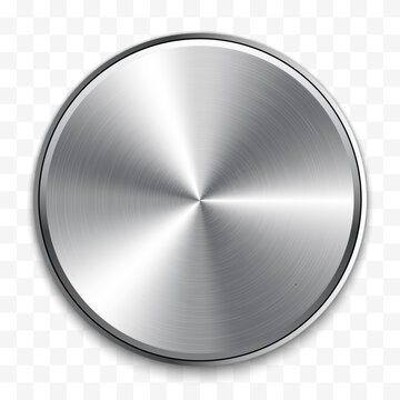 Realistic Metal Chrome Button Vector &ndash; Silver Steel Volume Control Knob UI Interface Icon
