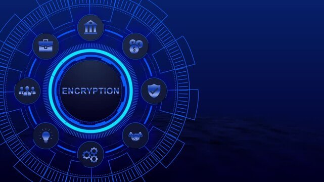 Encryption Concept with Blue Neon Light Circle and Dark Background for Cybersecurity and Technology