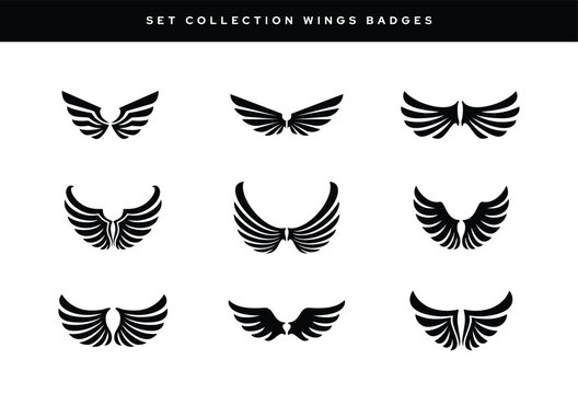 Set of Black Wing Silhouettes Collection Template Vector, Illustration, For Streetwear, Tatto design, Racing Club, Sporty and Others 