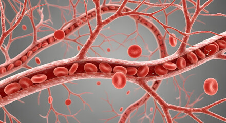 Intricate 3d medical illustration of blood cells and capillaries for educational and scientific use