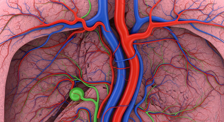Detailed 3d medical illustration of human circulatory system for educational purposes
