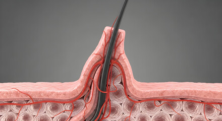Detailed close-up of human hair follicle for medical and educational purposes
