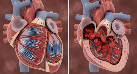 Detailed human heart anatomy illustration for educational and medical use