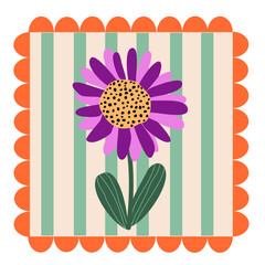 Fiore decorativo minimalista su sfondo a righe vintage © sommaria