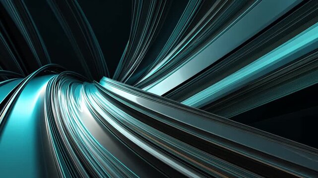 Abstract Flow of Blue and Silver Lines in Dark Background