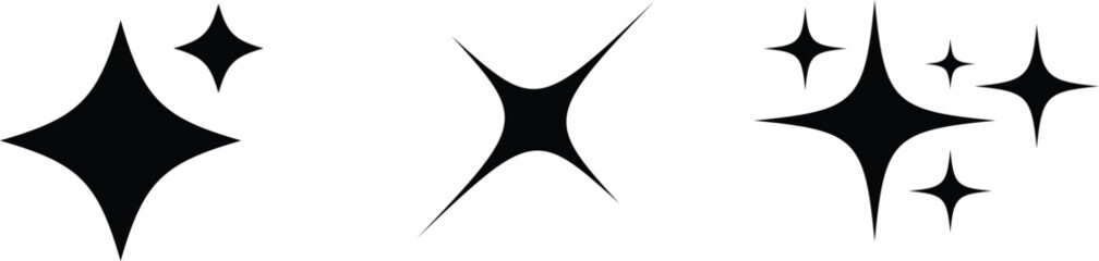 Obraz premium A trio of black starburst or twinkle shapes displayed across a crisp white canvas