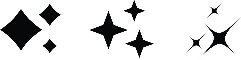 Collection of black simple sparkle icons and shine symbols indicating cleanliness and brilliance on white © Design_a2z