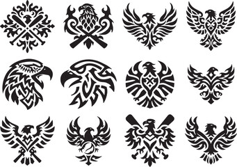 Baseball Eagle Emblem Silhouette Vector Icon Set