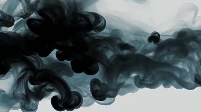 Dark Blue Smoke Swirling in Air on White Background for Abstract Art