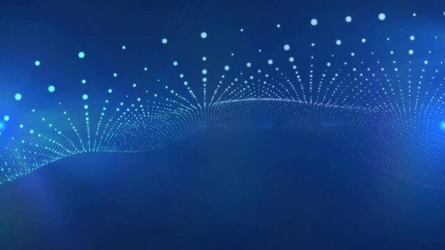 Wave of particles. Big Data technology visualization rendering 3D glowing abstract digital particles background