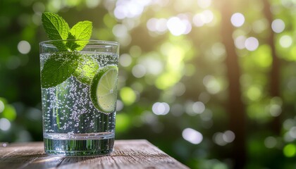 ヘルシーで清潔感あふれるハーブウォーターのクローズアップと自然な輝き