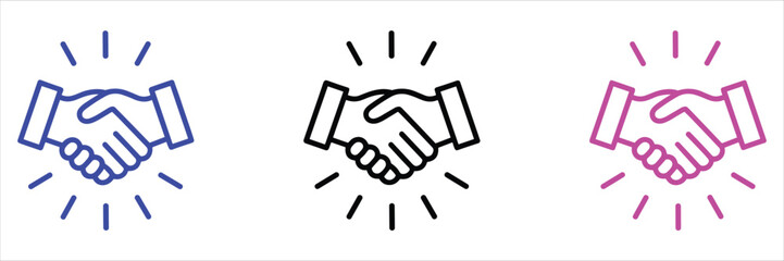 Obraz premium Three Handshake Icons in Different Colors on White Background Keywords: handshake, business, agreement, deal, partnership