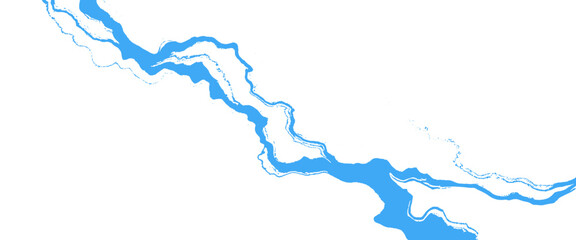 Blue river map with winding waterways on a white background