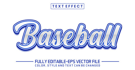 Baseball Sporty Blue and White Script Editable Text Effect EPS Vector