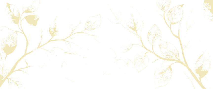 Light yellow floral branches with delicate leaves and buds on a white background