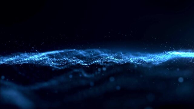 Blue Digital particles floating wave form in the abyss abstract cyber technology concept texture pattern sound background