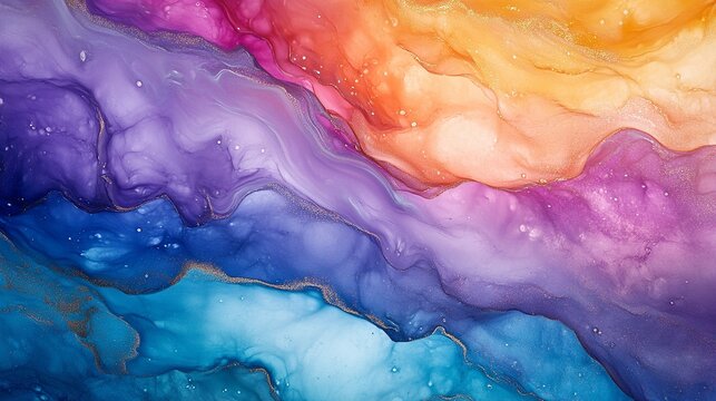 Translucent flowing alcohol ink textures with metallic swirling currents and foamy color sprays forming a natural luxury abstract fluid art background
