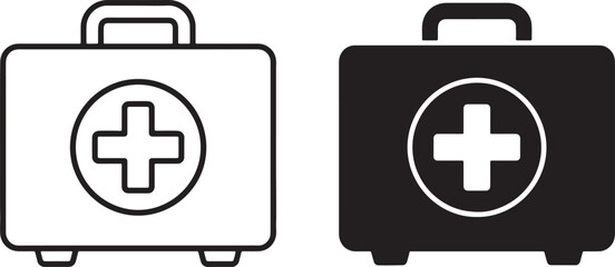 Obraz premium Black and white first aid kits with cross symbols also transparent background medical kit black first aid kit